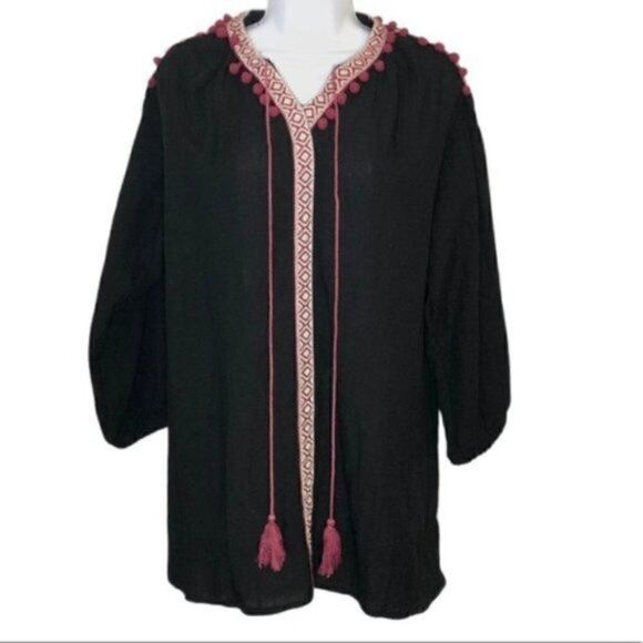 A Shappe Bobble Tassel Embellished Tunic Swim Coverup Top Black S - Picture 1 of 15